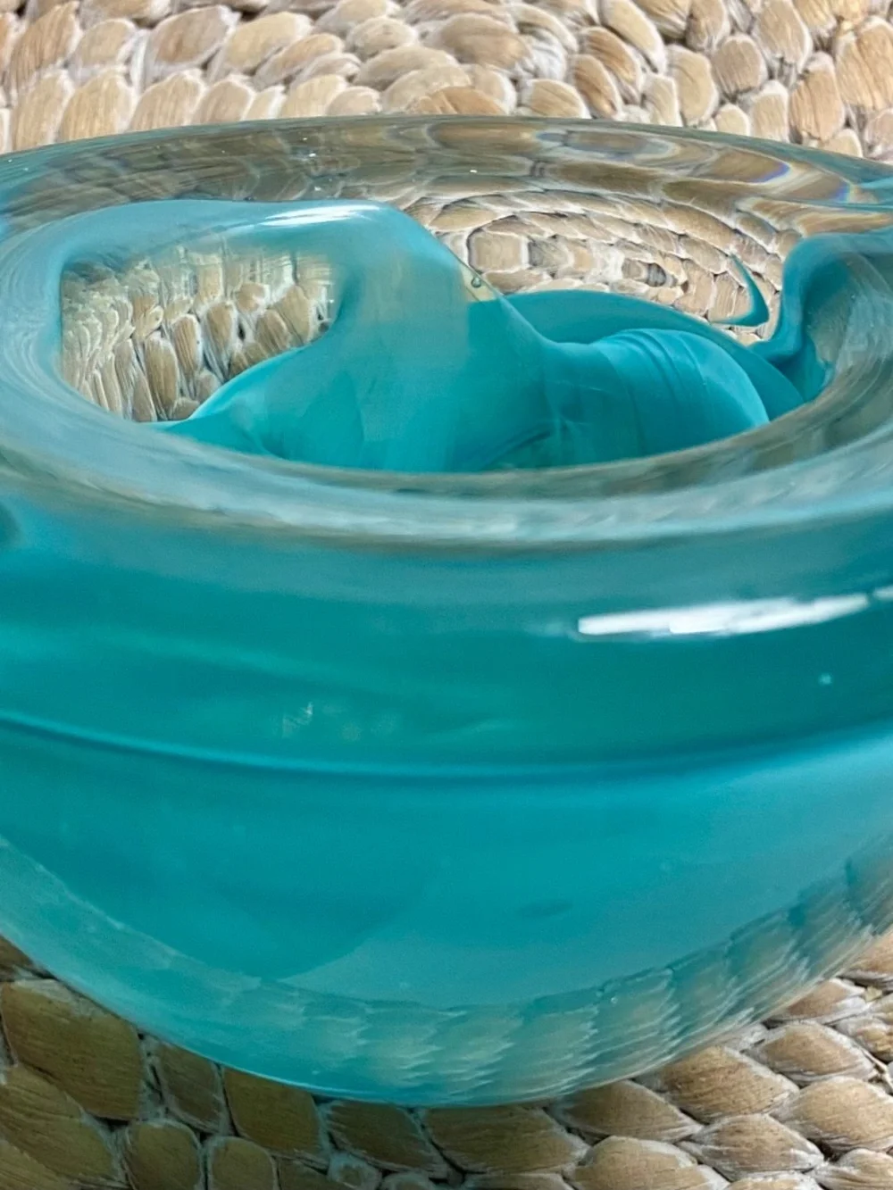 Vintage Kosta Boda Glass Atoll Anna Ehrner Aqua Green Swirl Votive Candle Holder